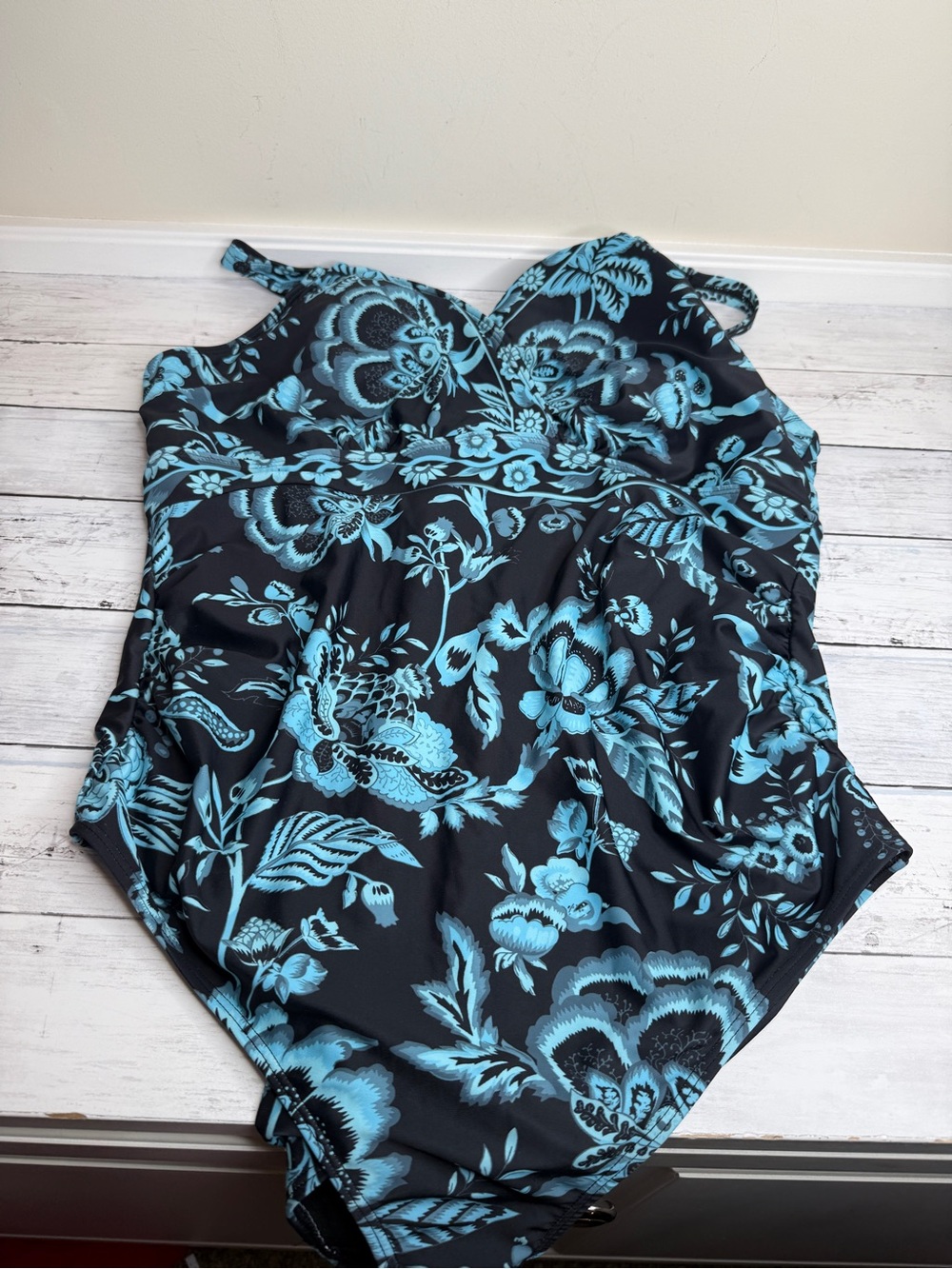 BloomChic Black and Turquoise Floral One-Piece Swim Suit